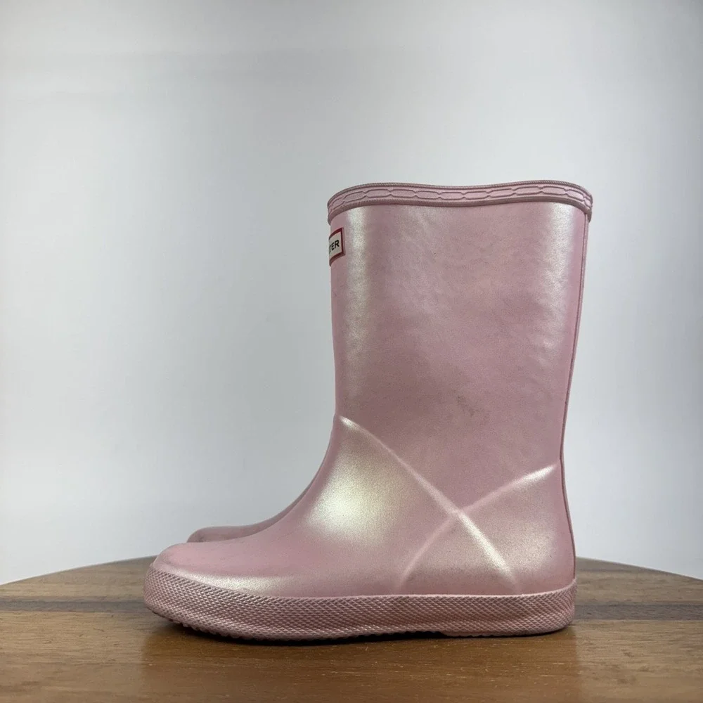 Big Kids Hunter First Classic Pink Pull On Tall Outdoor Rain Boots Size 1 Y GUC